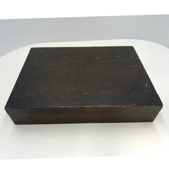 Antique Vintage Wooden Silverware Flatware Chest Blue Fabric Lined Storage Box - Picture 4 of 10